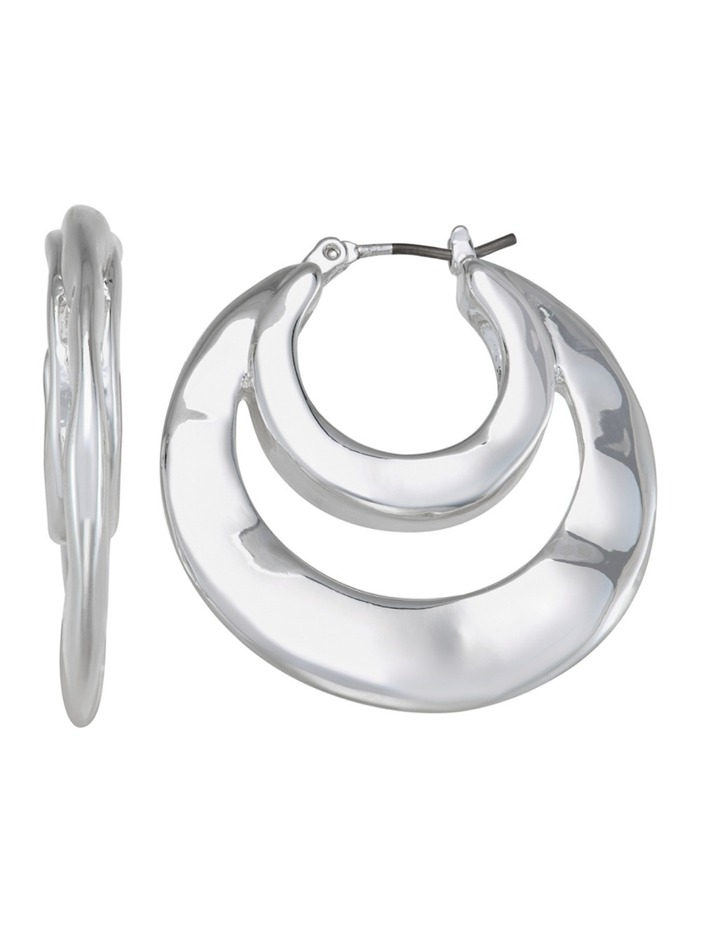 Napier Shiny Silver Double Hoop Drop Earrings
